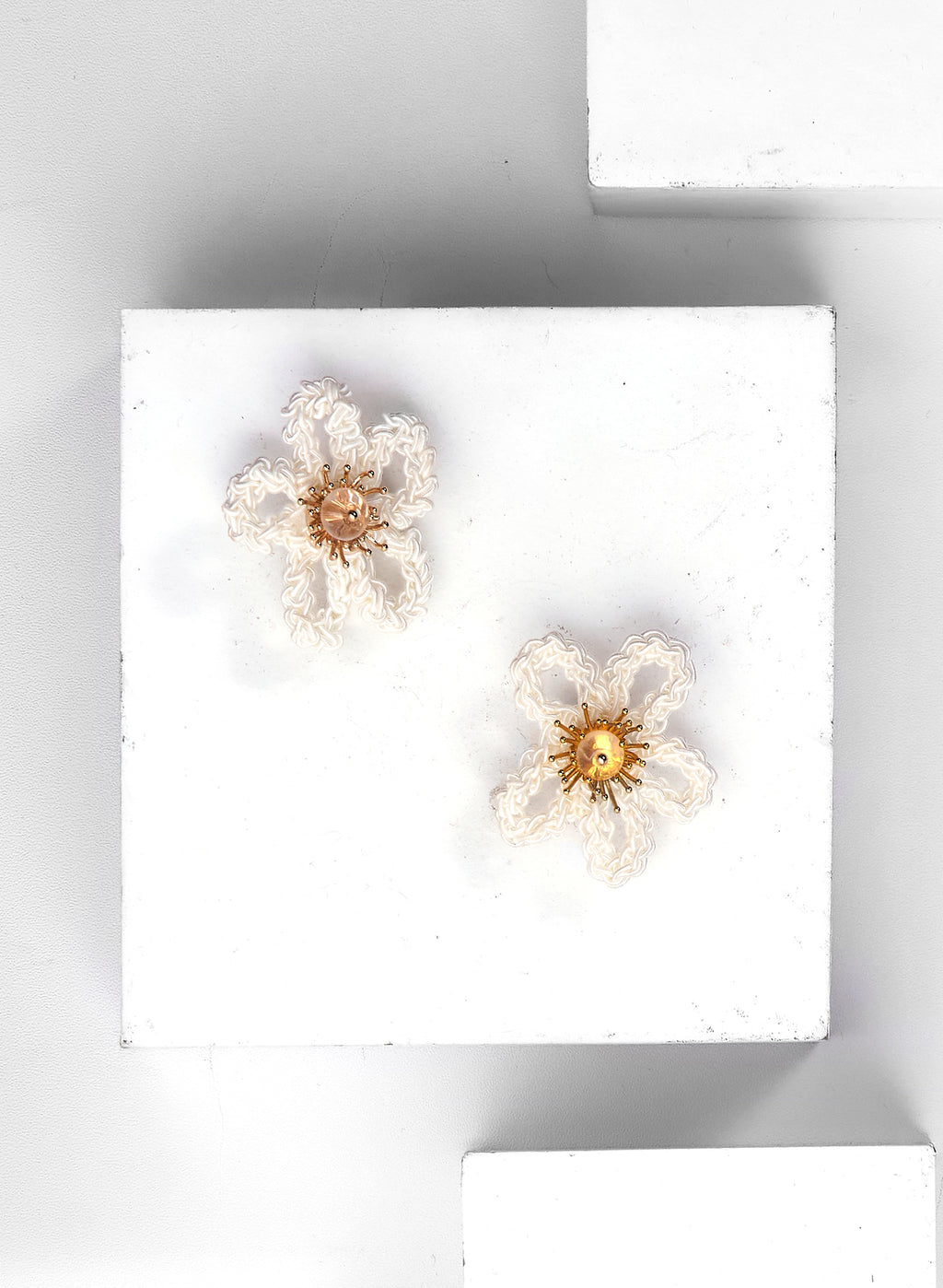 Crochet Flower Earrings with Crystal
