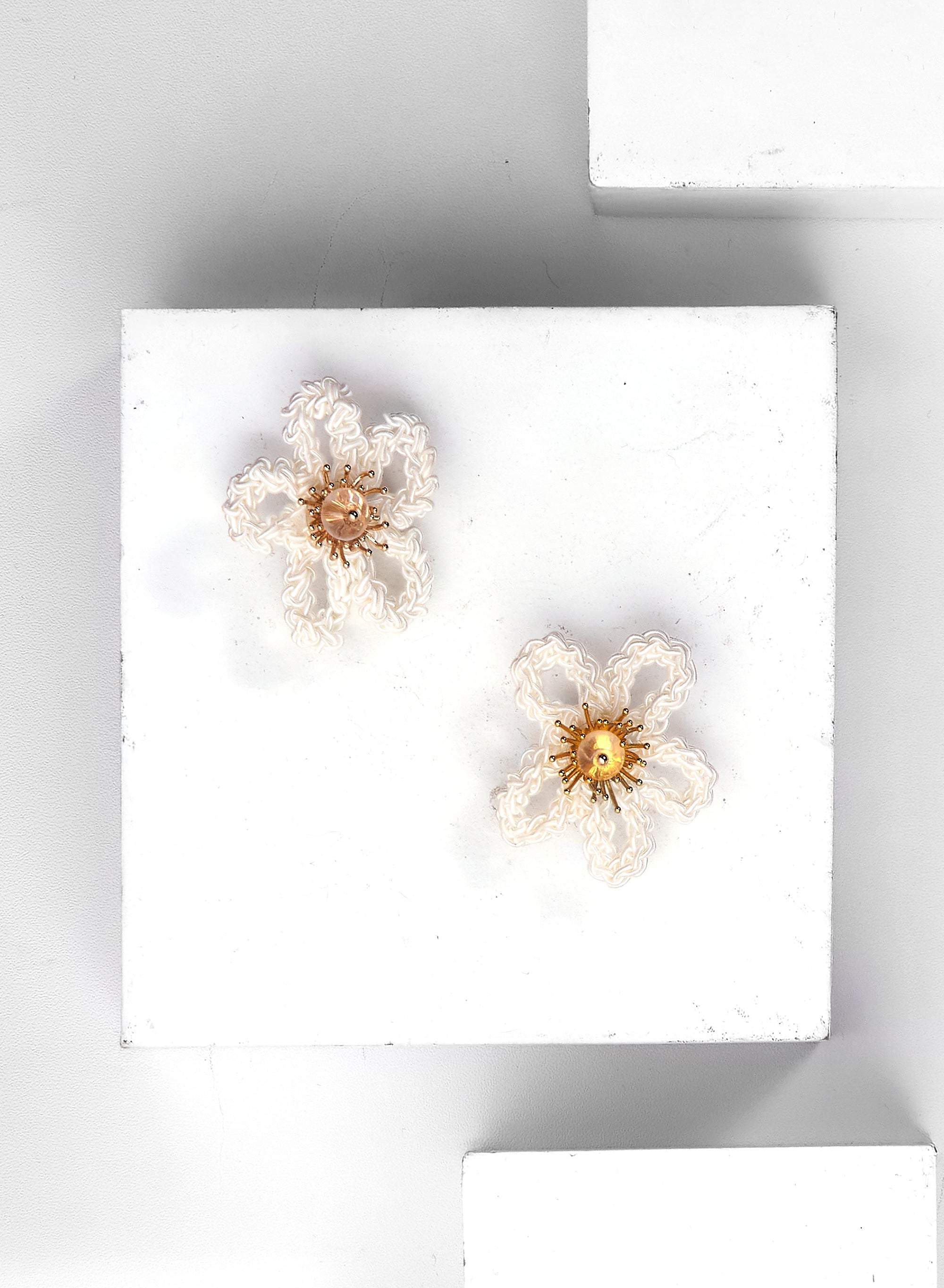 Crochet Flower Earrings with Crystal