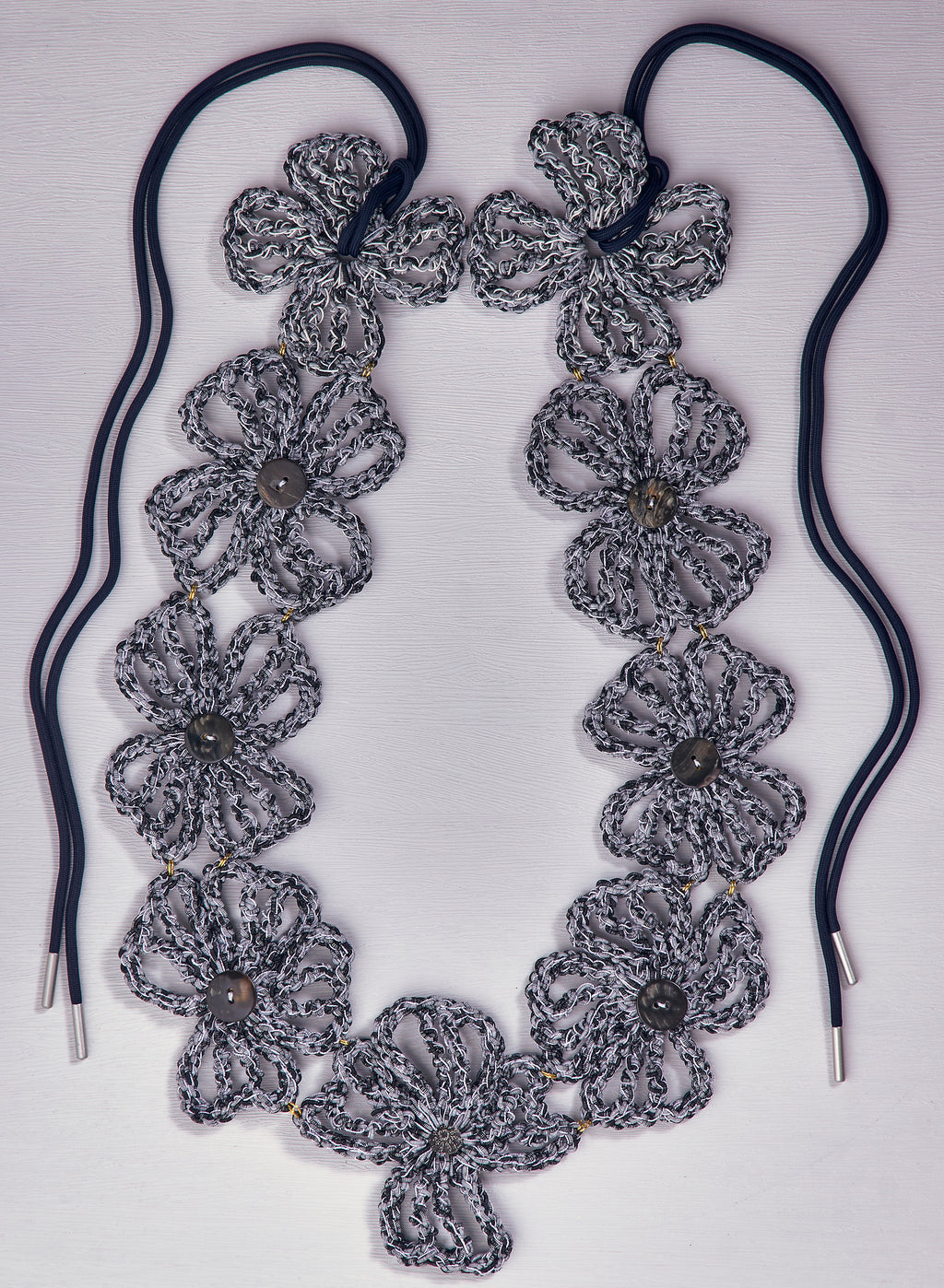 Crochet Floral Halter Collar Scarf (Indigo)