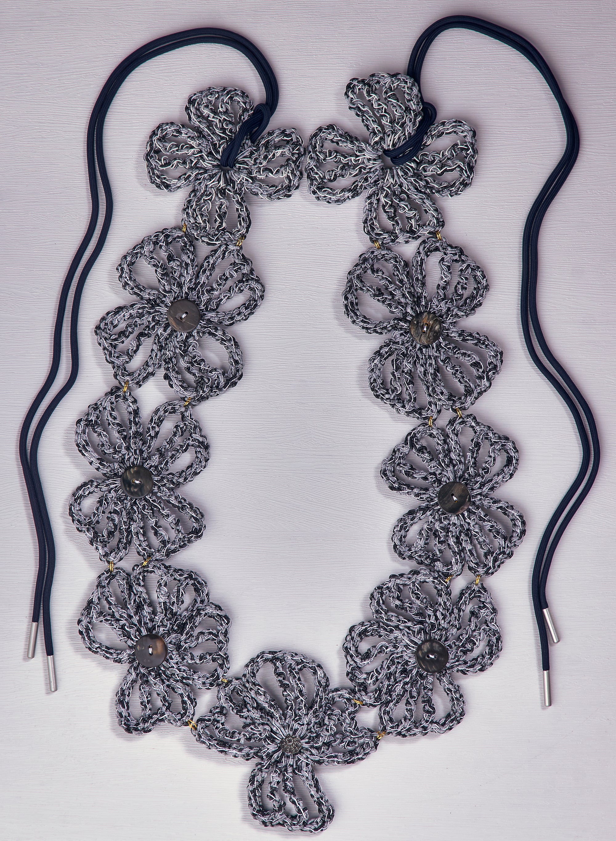 Crochet Floral Halter Collar Scarf (Indigo)