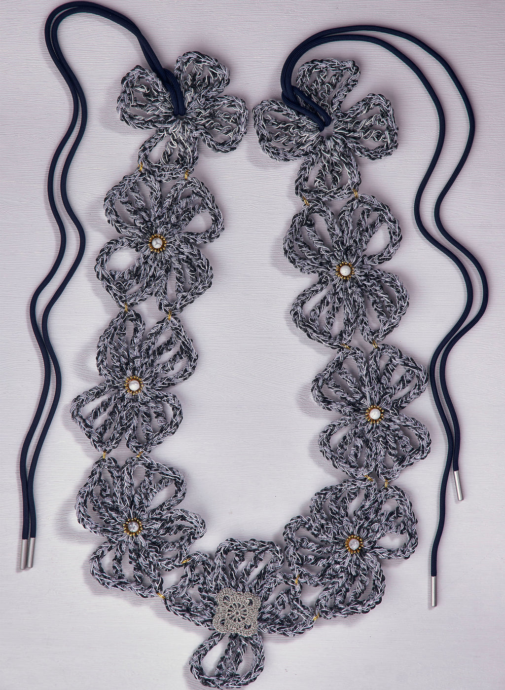 Crochet Floral Halter Collar Scarf (Indigo)