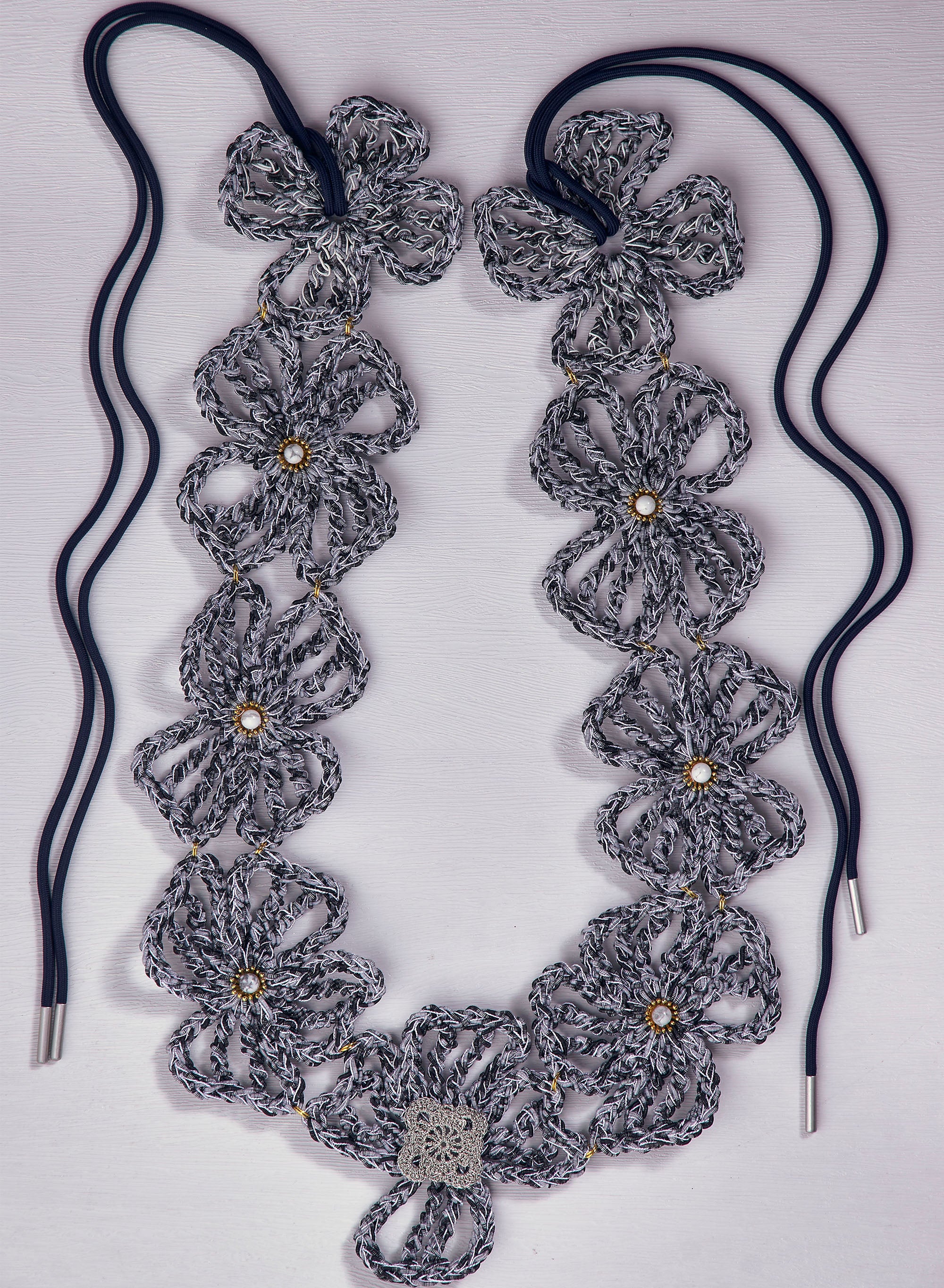 Crochet Floral Halter Collar Scarf (Indigo)