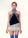 Crochet Floral Halter Collar Scarf (Indigo)