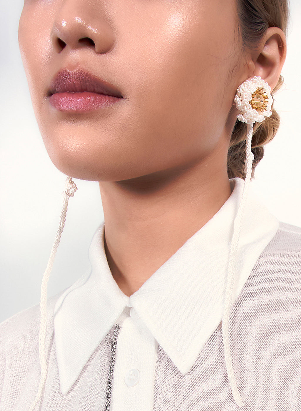 Crochet Flower Earrings with Crystal