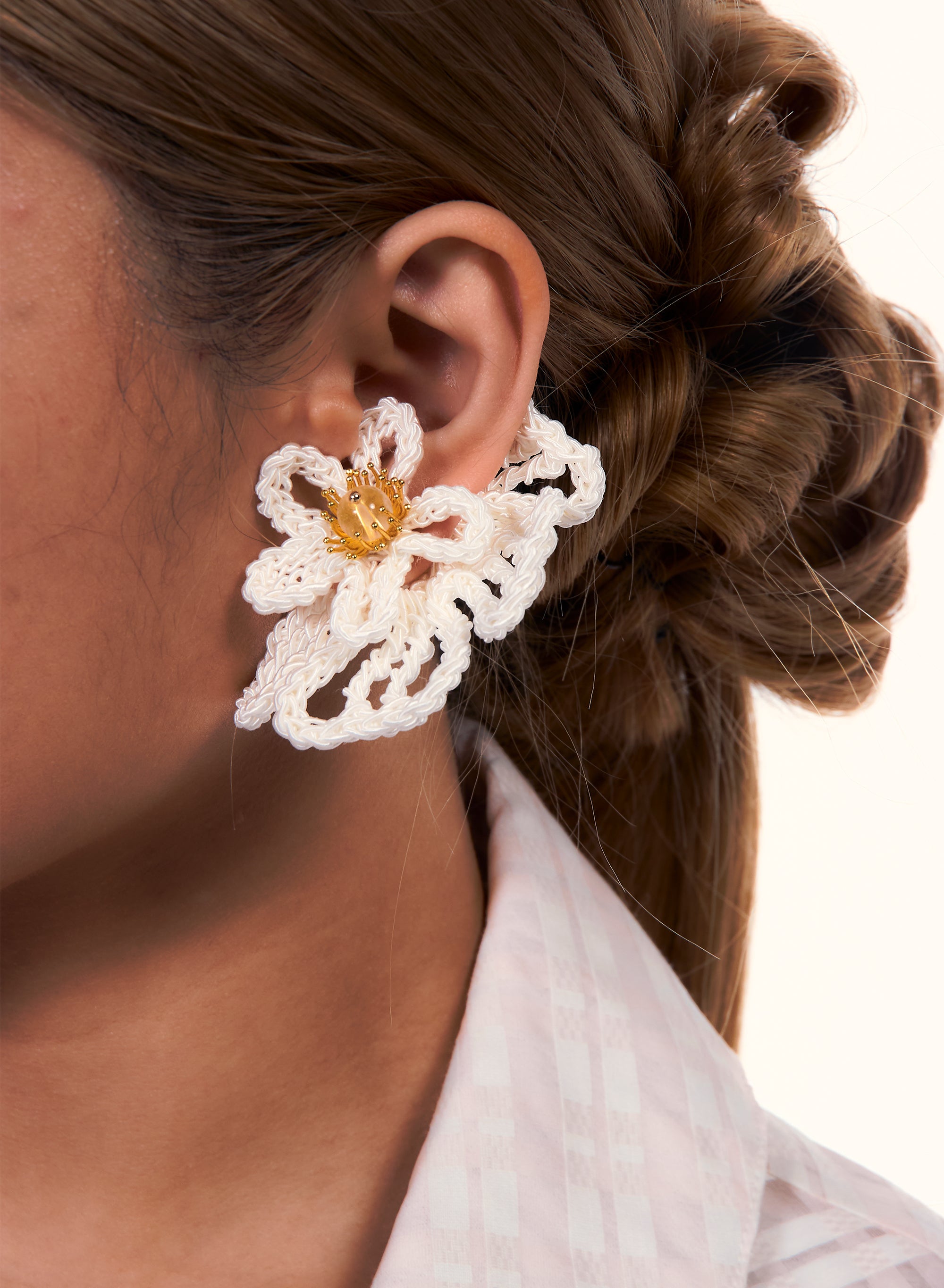 Crochet Multi-Petal Earring with Crystal