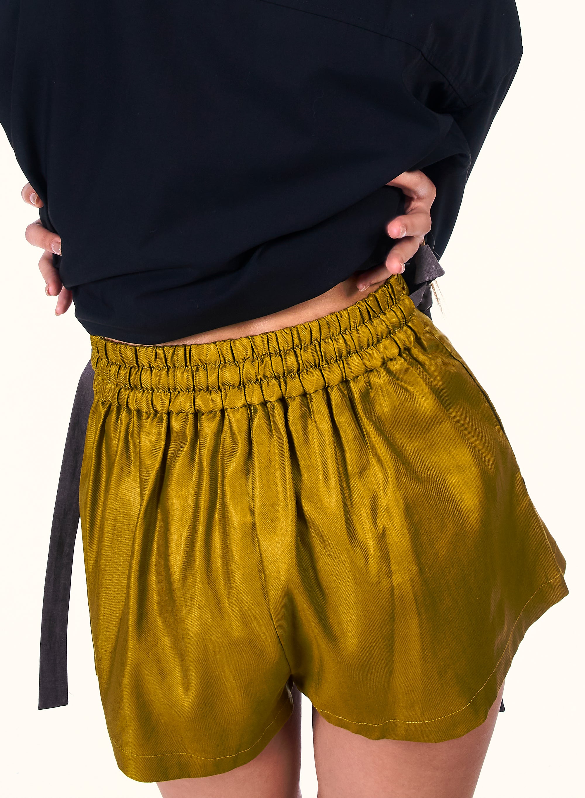 Mustard Side-Tie Shorts