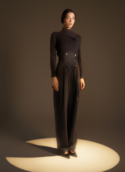 High-Waisted Checkered Trousers