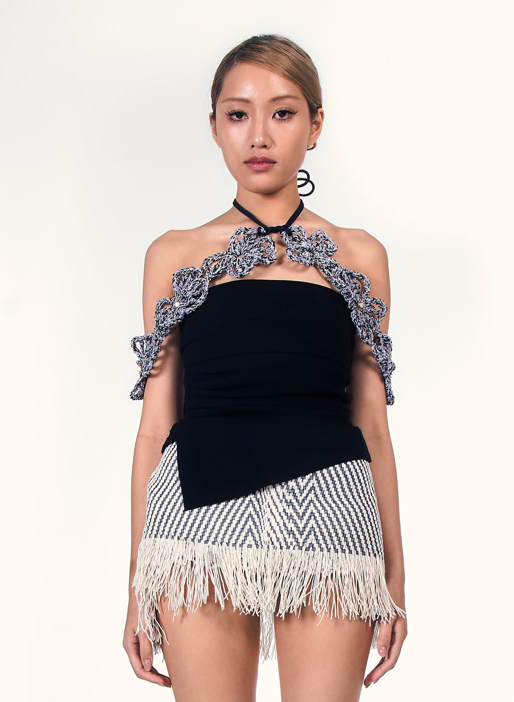 Crochet Floral Halter Collar Scarf (Indigo)