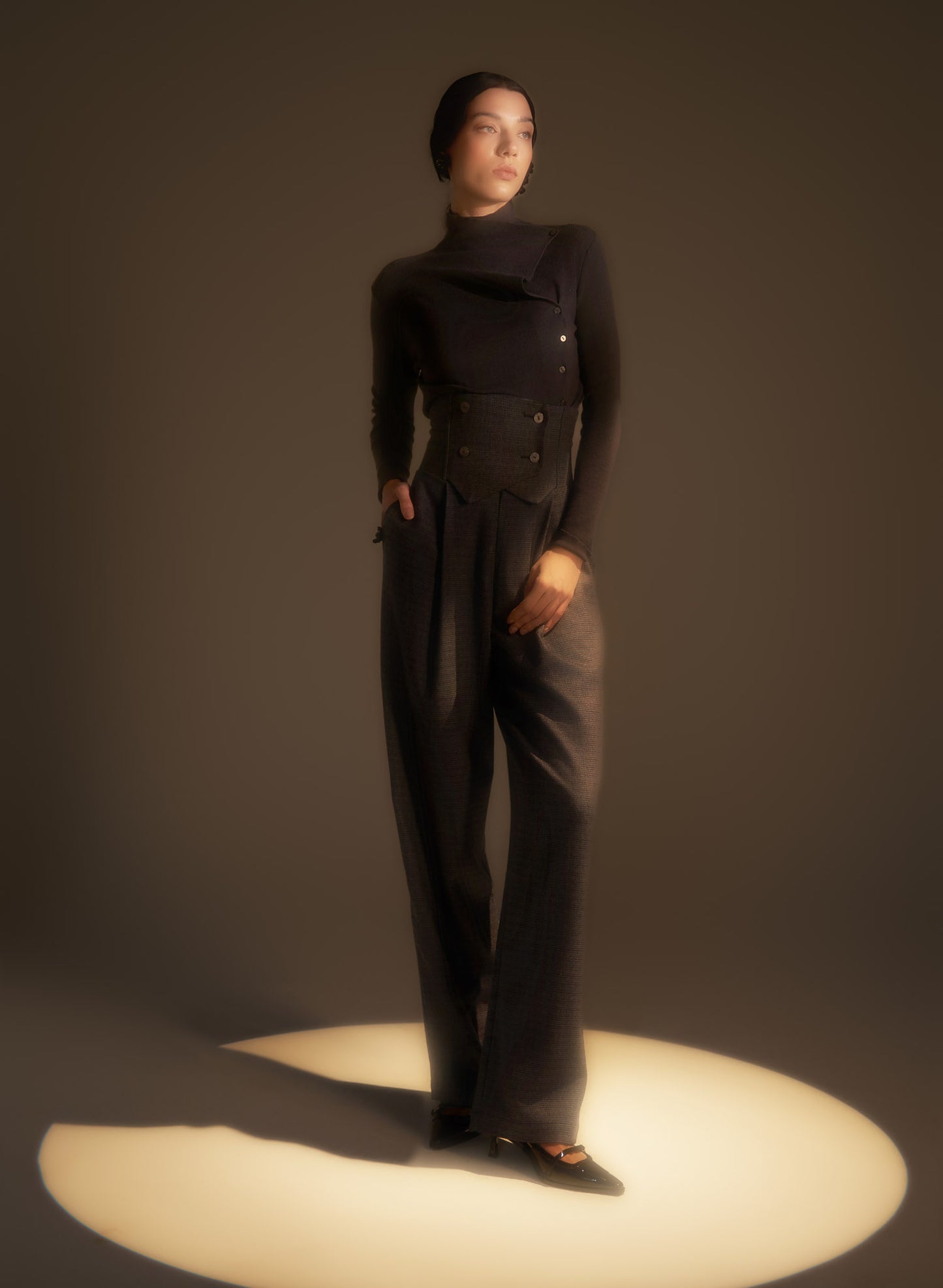 High-Waisted Checkered Trousers