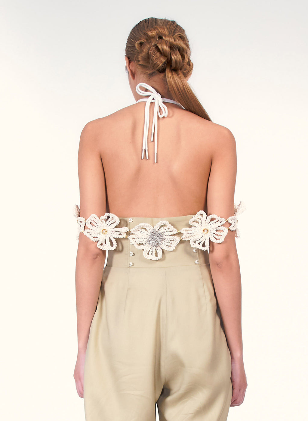 Crochet Floral Halter Collar Scarf (Off-White)