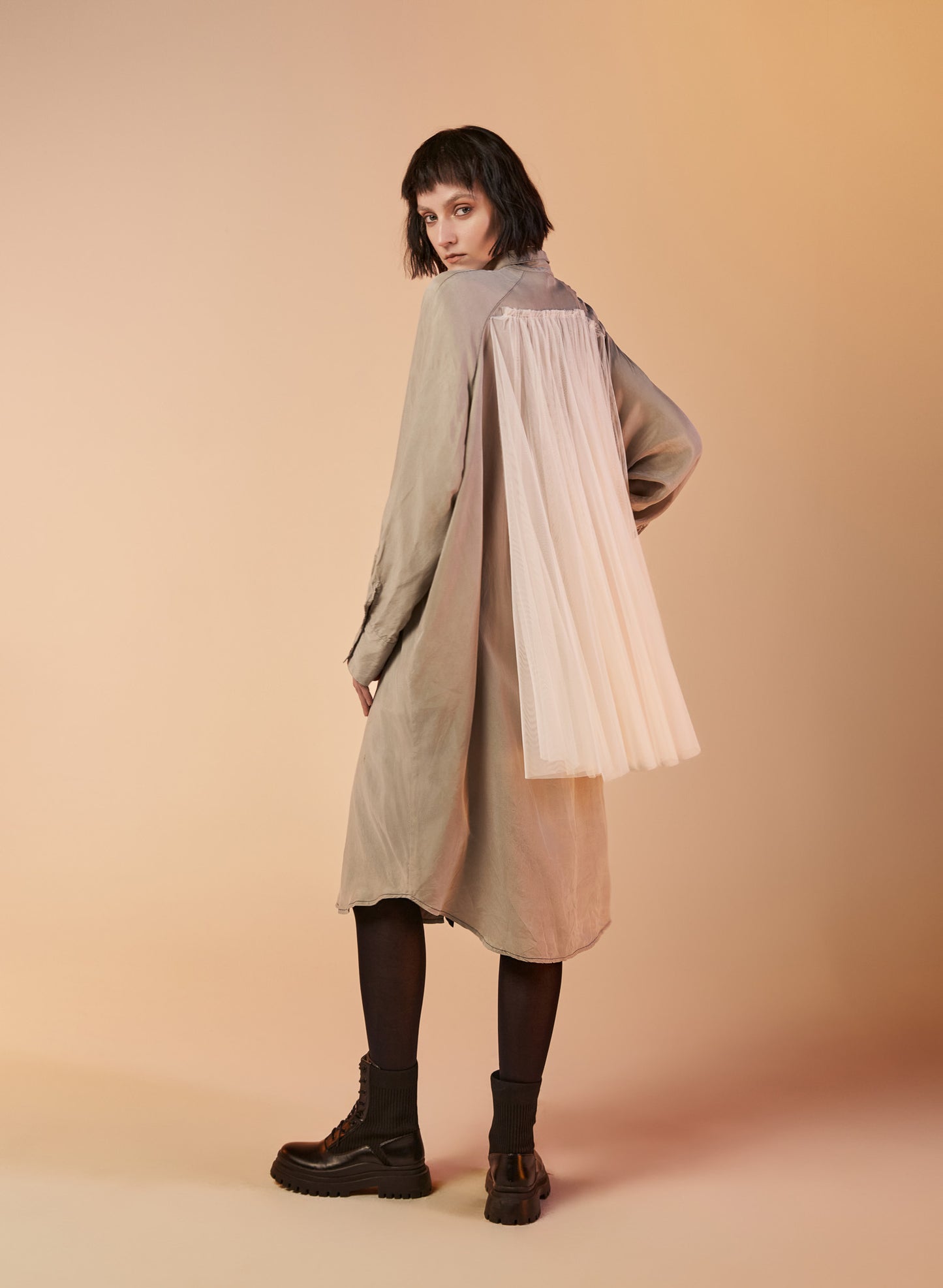 Tulle overlay Shirt Dress