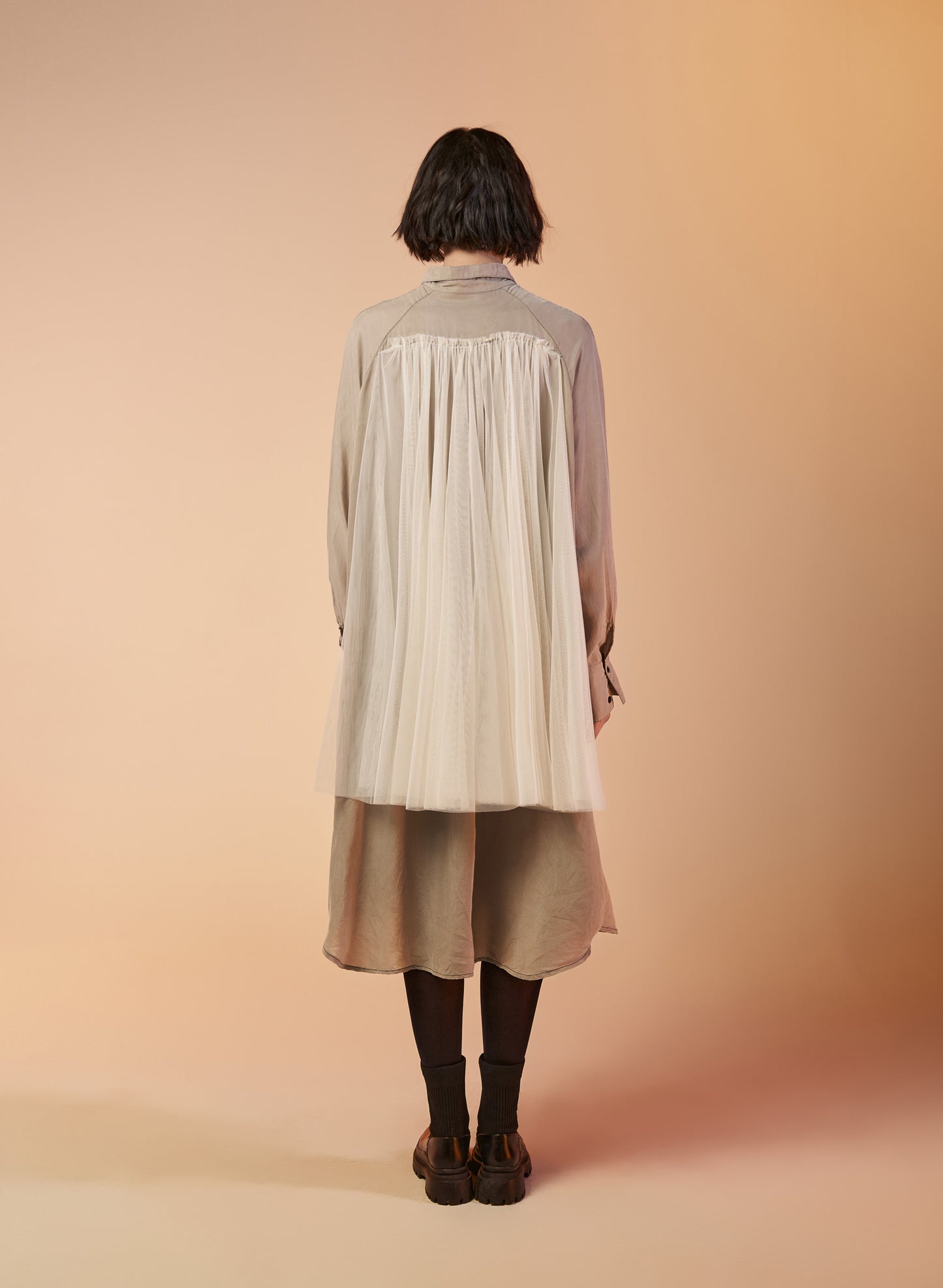 Tulle overlay Shirt Dress