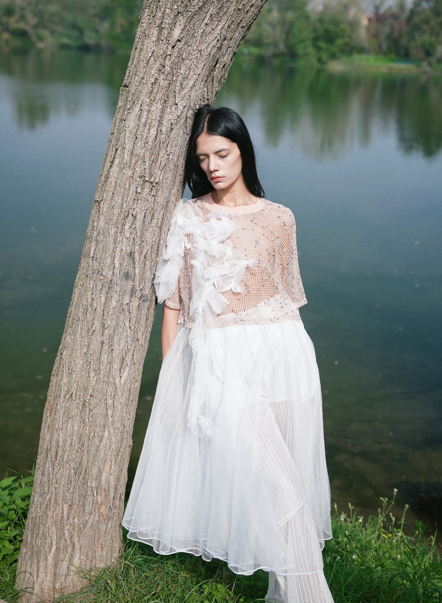 Blush Veil Pleated Dress