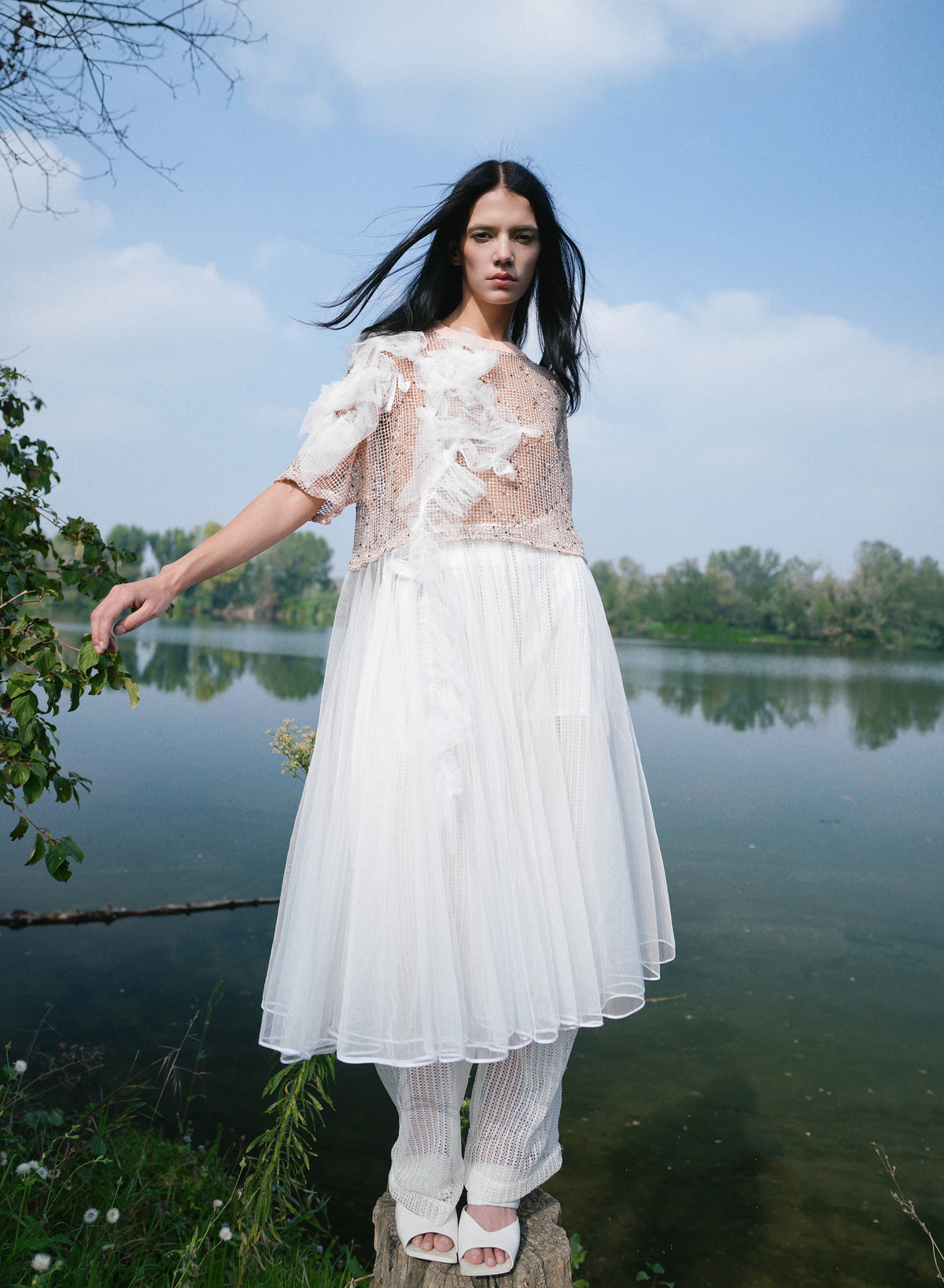 Blush Veil Pleated Dress