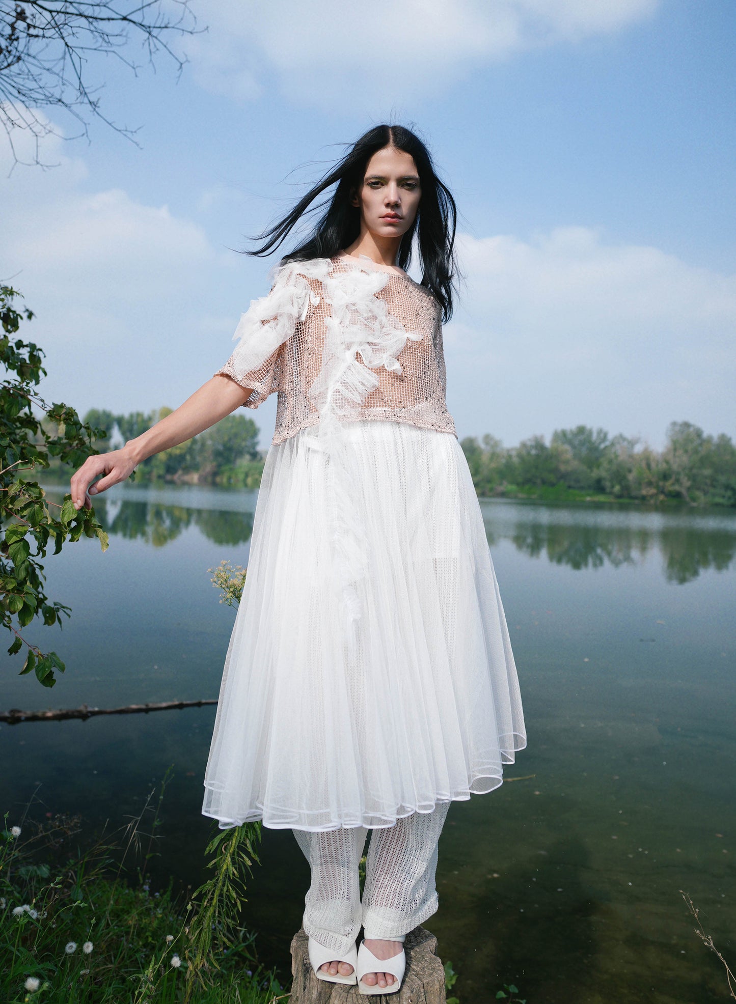 Blush Veil Pleated Dress