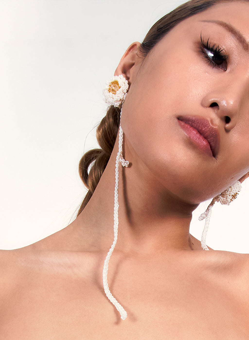 Crochet Flower Earrings with Crystal