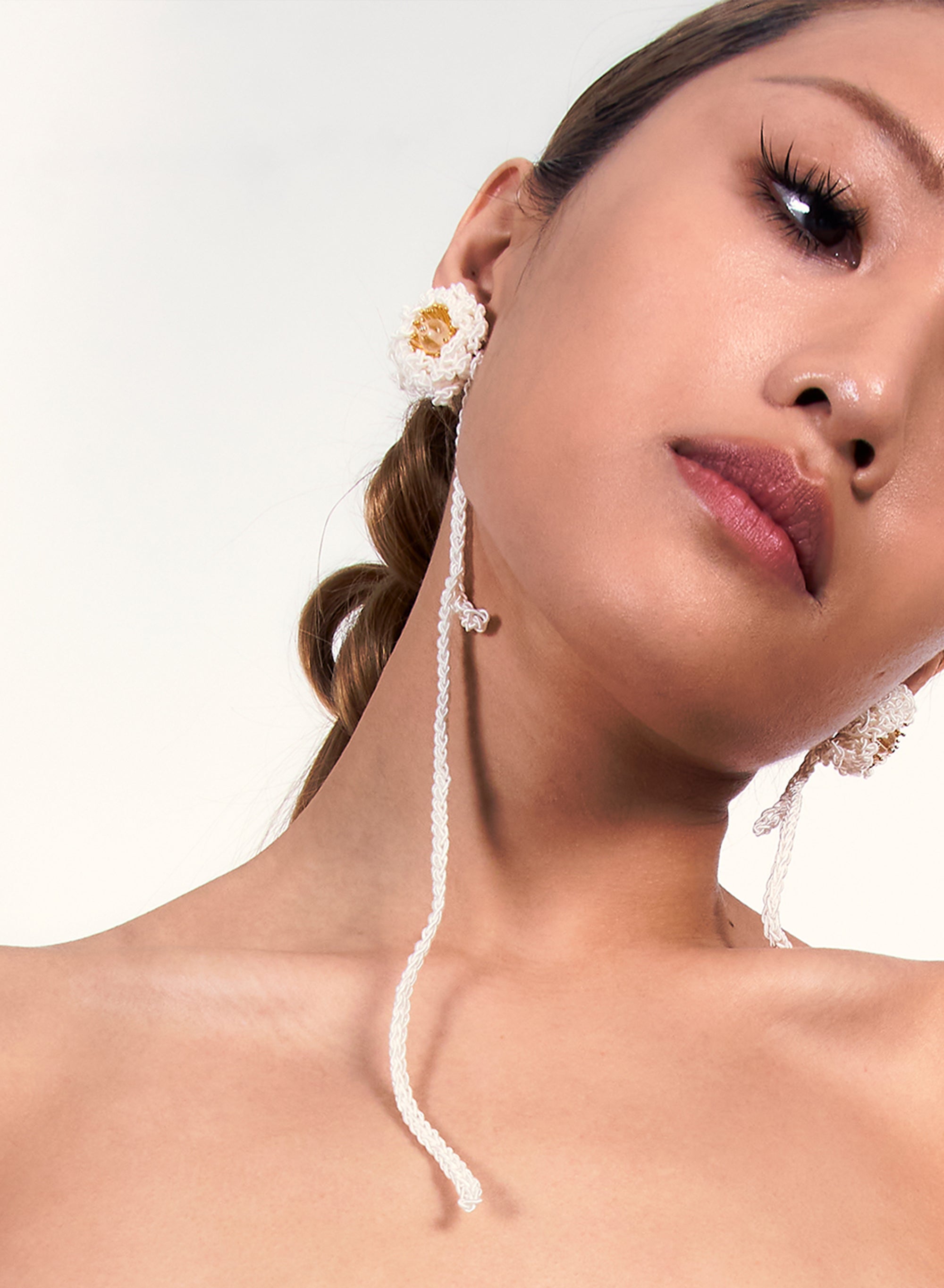 Crochet Flower Earrings with Crystal