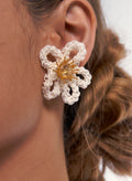 Crochet Flower Earrings with Crystal