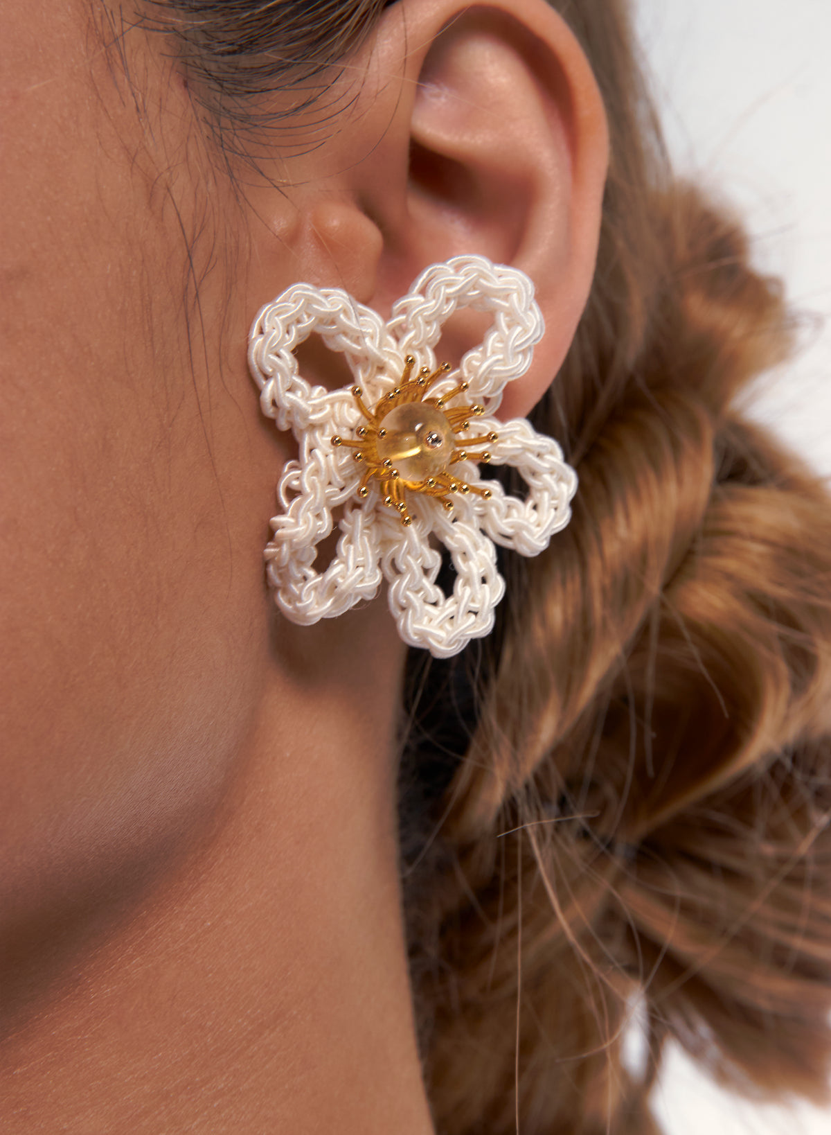 Crochet Flower Earrings with Crystal