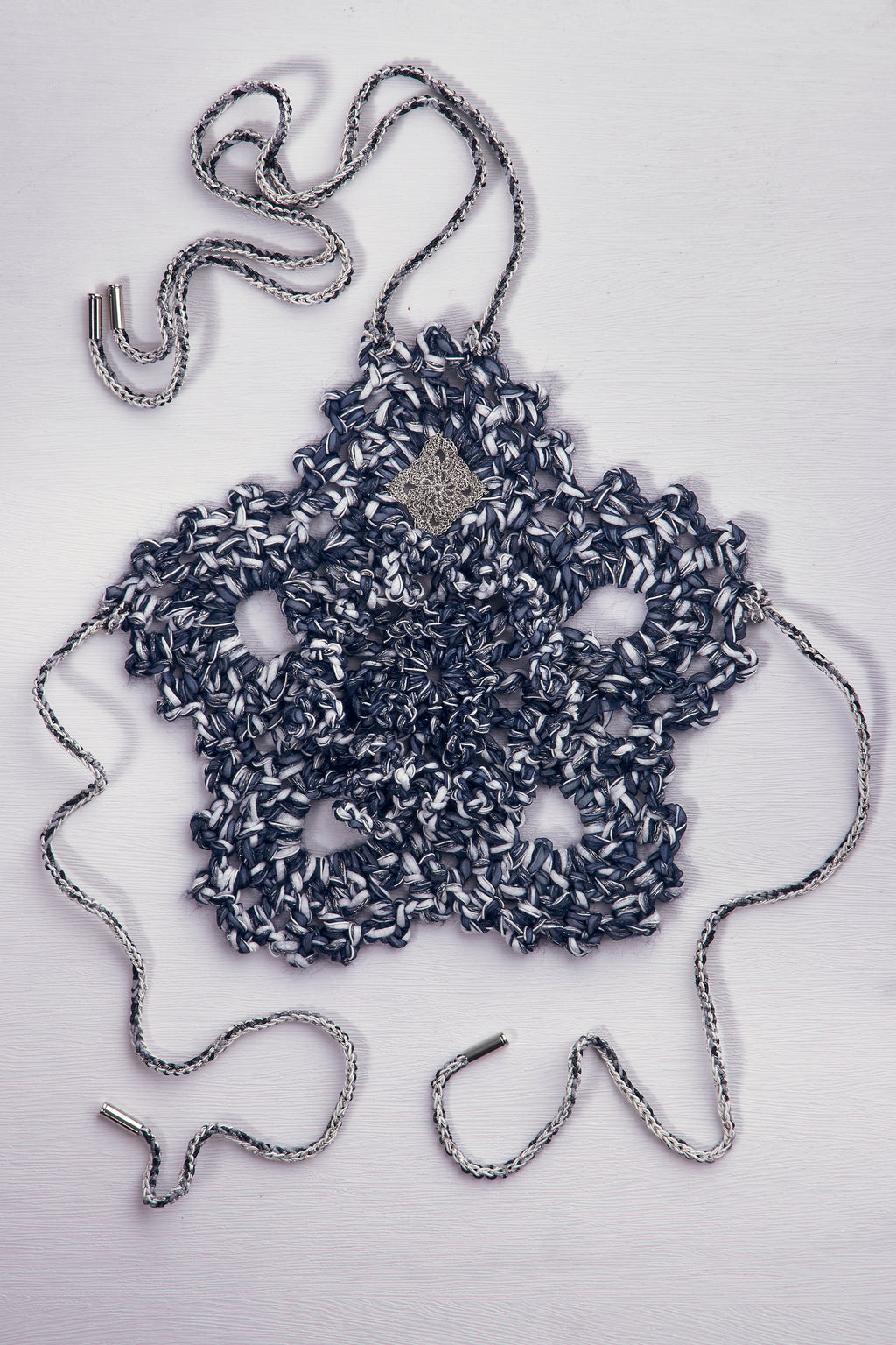 Marled Indigo Hand-Woven Crochet Halter Crop Top