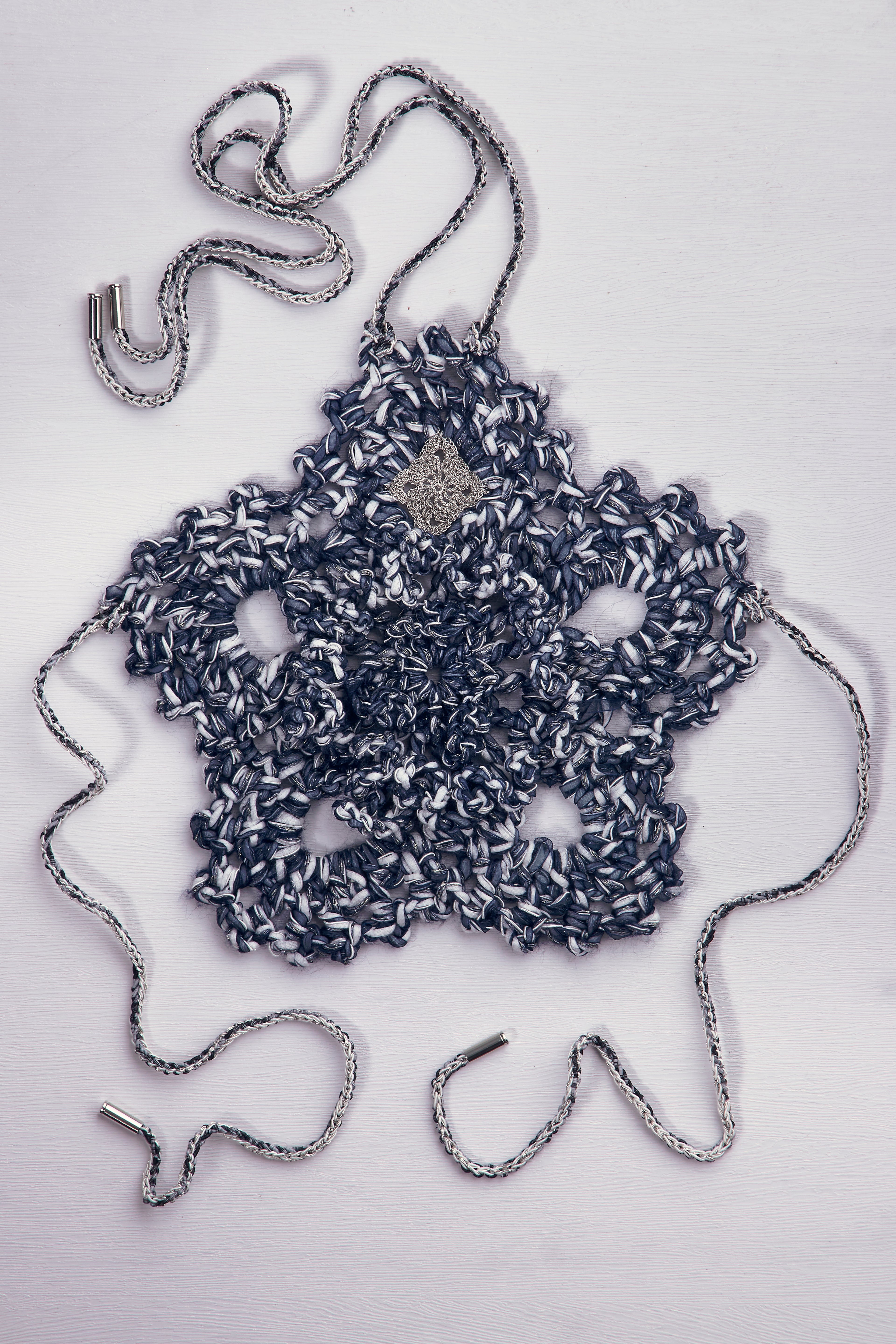 Marled Indigo Hand-Woven Crochet Halter Crop Top