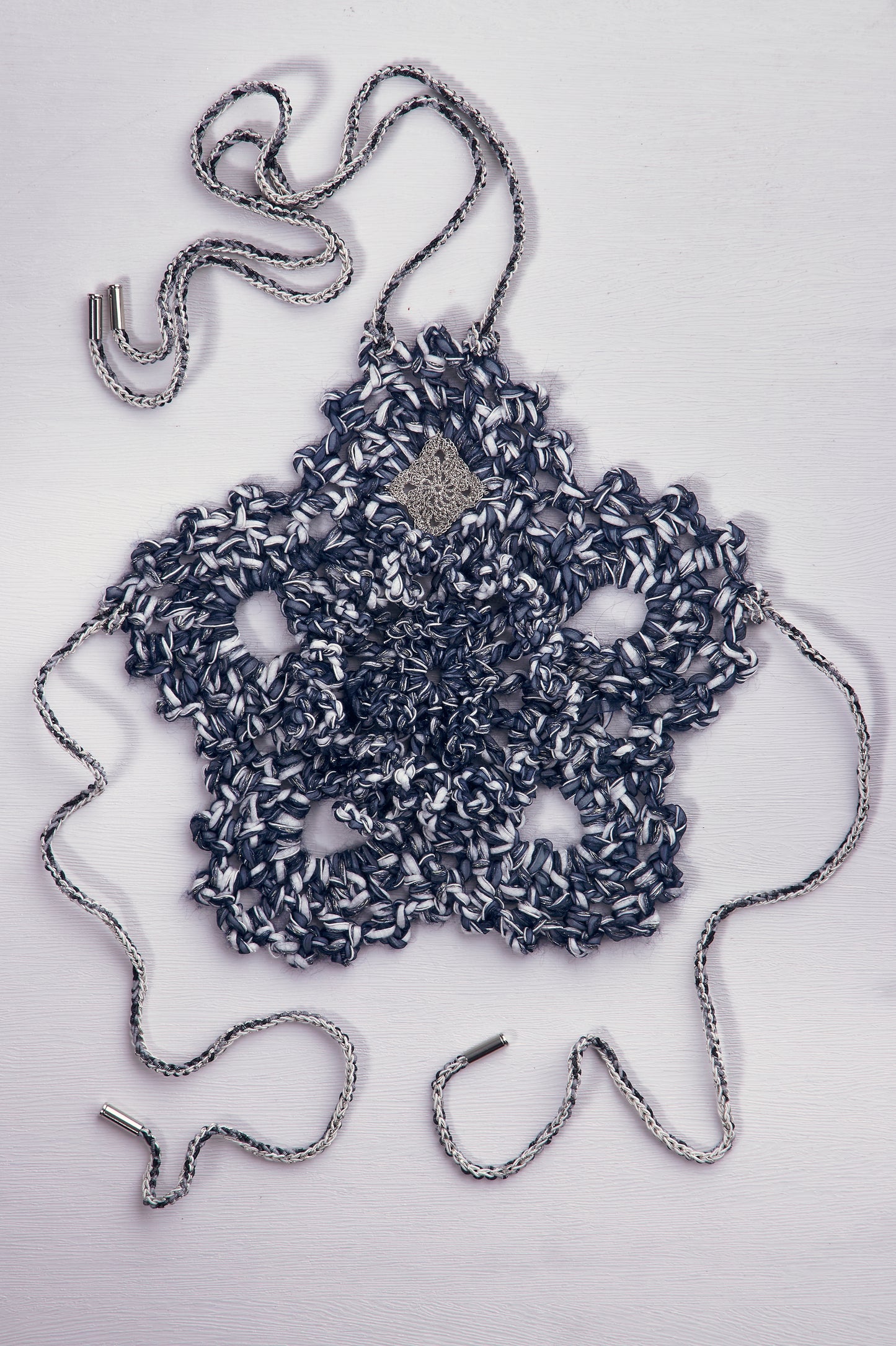 Marled Indigo Hand-Woven Crochet Halter Crop Top