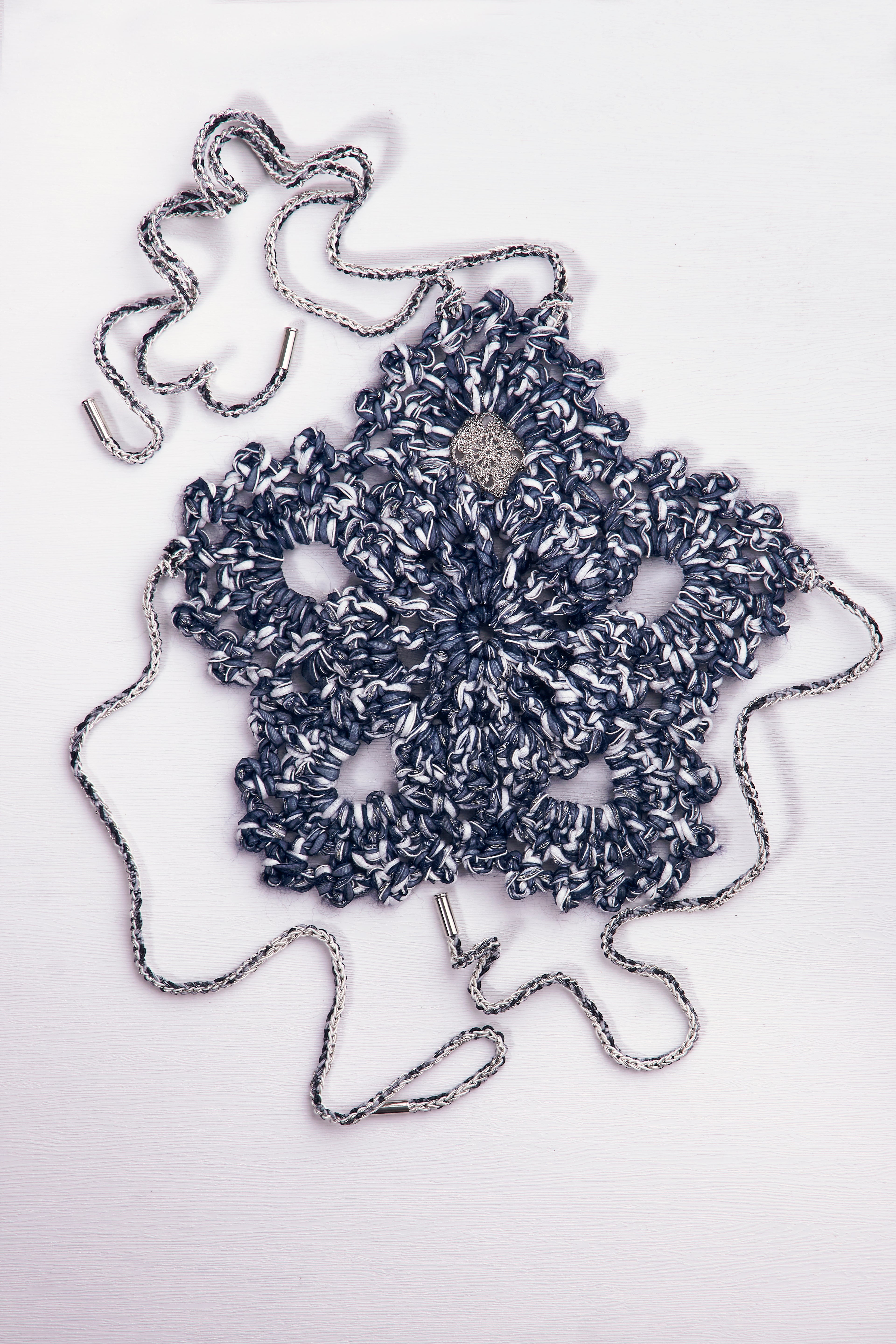 Marled Indigo Hand-Woven Crochet Halter Crop Top