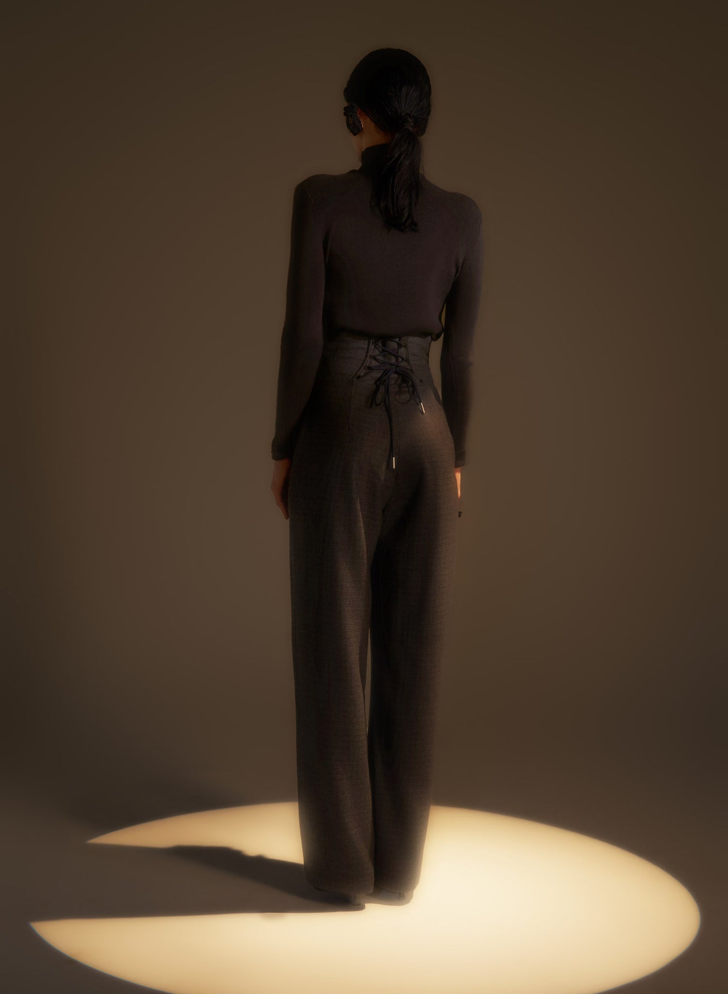 High-Waisted Checkered Trousers