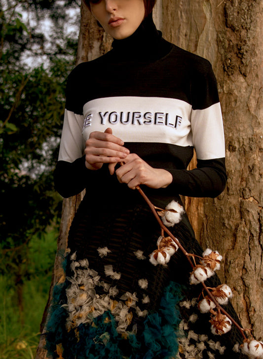 Black “BE YOURSELF” Sweater